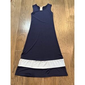 Bonnie Jean Girls Size 10 Navy Blue‎ White Polyester Spandex Maxi Dress